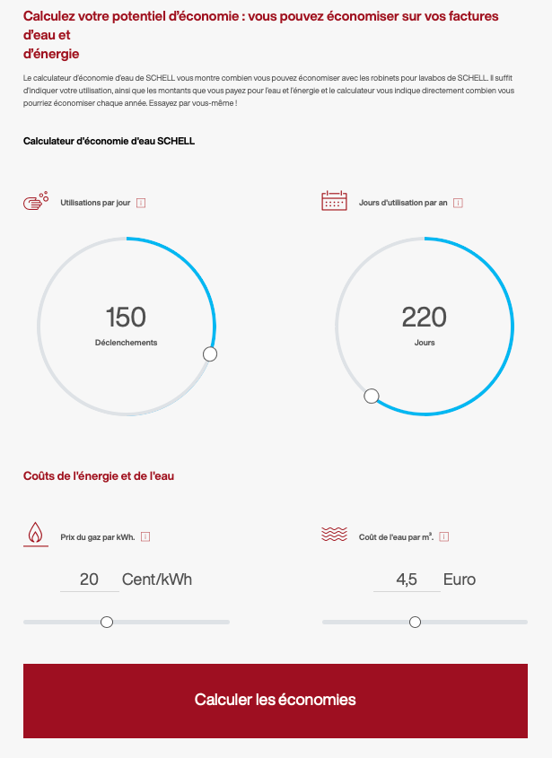 Avec le module de calcul sur le site Web de Schell, les utilisateurs peuvent voir en quelques clics la quantité d'eau qu'ils peuvent économiser dans le bâtiment ou la maison.